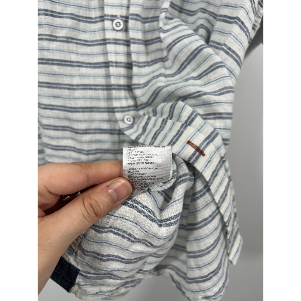 Weatherproof Mens Linen Blend Button Down Shirt White Stripe Lightweight - Picture 5 of 10